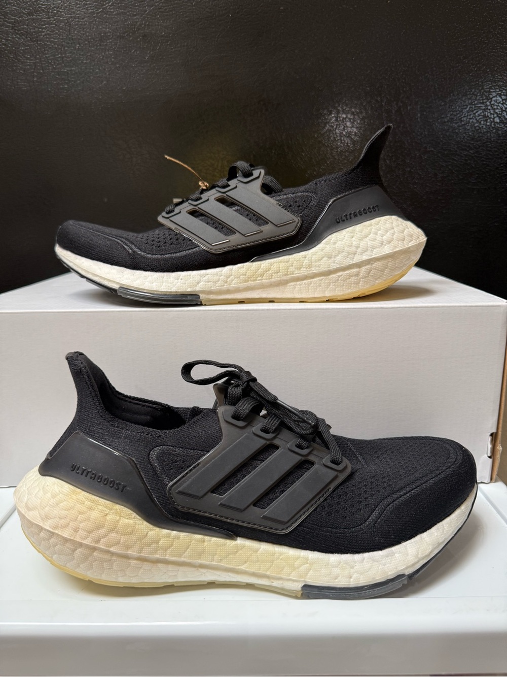 Adidas Ultraboost 21 Shoes Womens Size 7 Black Knit Running Sneakers FY0402